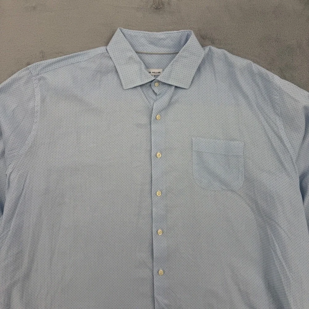 Peter Millar Mens XXL Light Blue‎ Geometric Print Long Sleeve Button Down Shirt